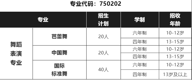 舞蹈表演专业招生计划表